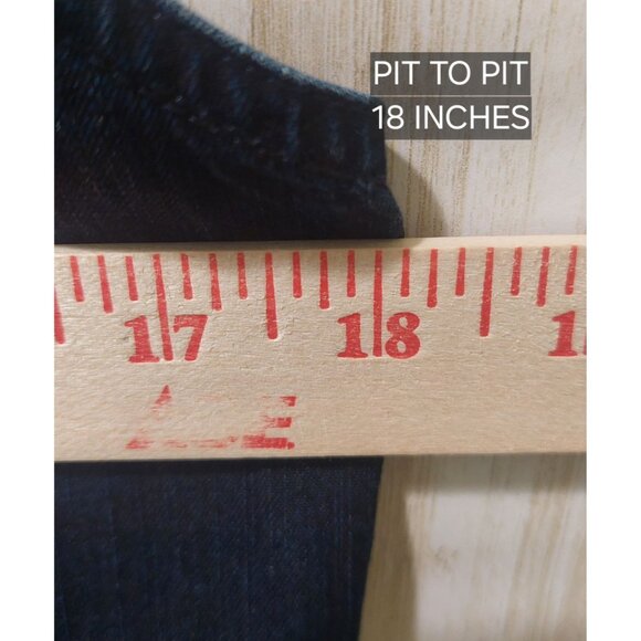 Eileen Fisher XL Dark Wash Denim Sleeveless Top W/ Frayed Hem & Button Back - Picture 5 of 5